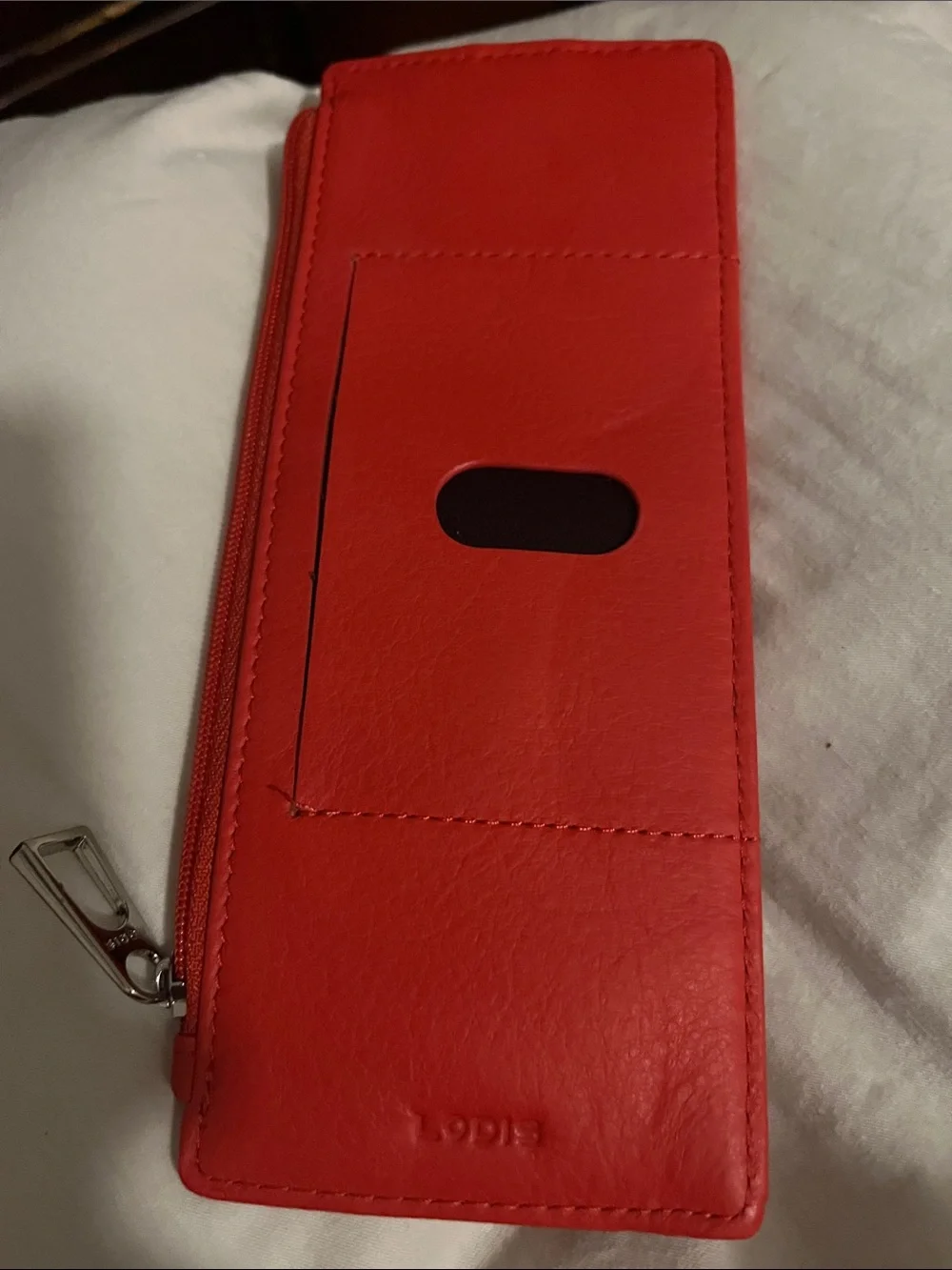 Lodis Vibrant Red Leather Zip Wallet with Strap Accent